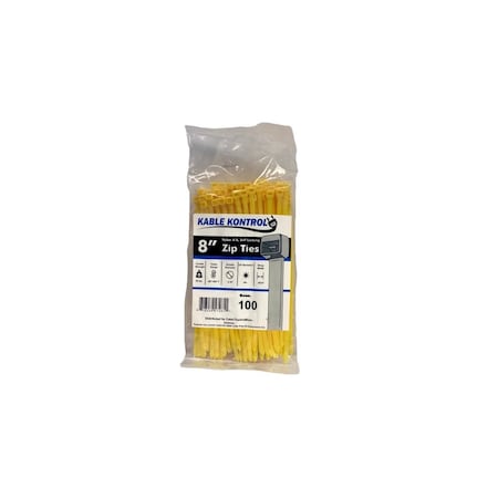 Kable Kontrol Kable Kontrol® Zip Ties - 8" Long - 100 Pc Pk - Yellow color - Nylon - 50 Lbs Tensile Strength CT261CL-YELLOW